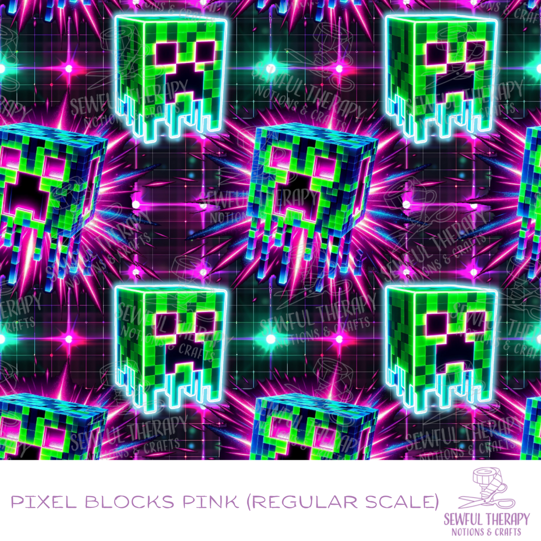 Sewful NON-Adhesive Hexatex 420D (Yard): Pixel Blocks Pink