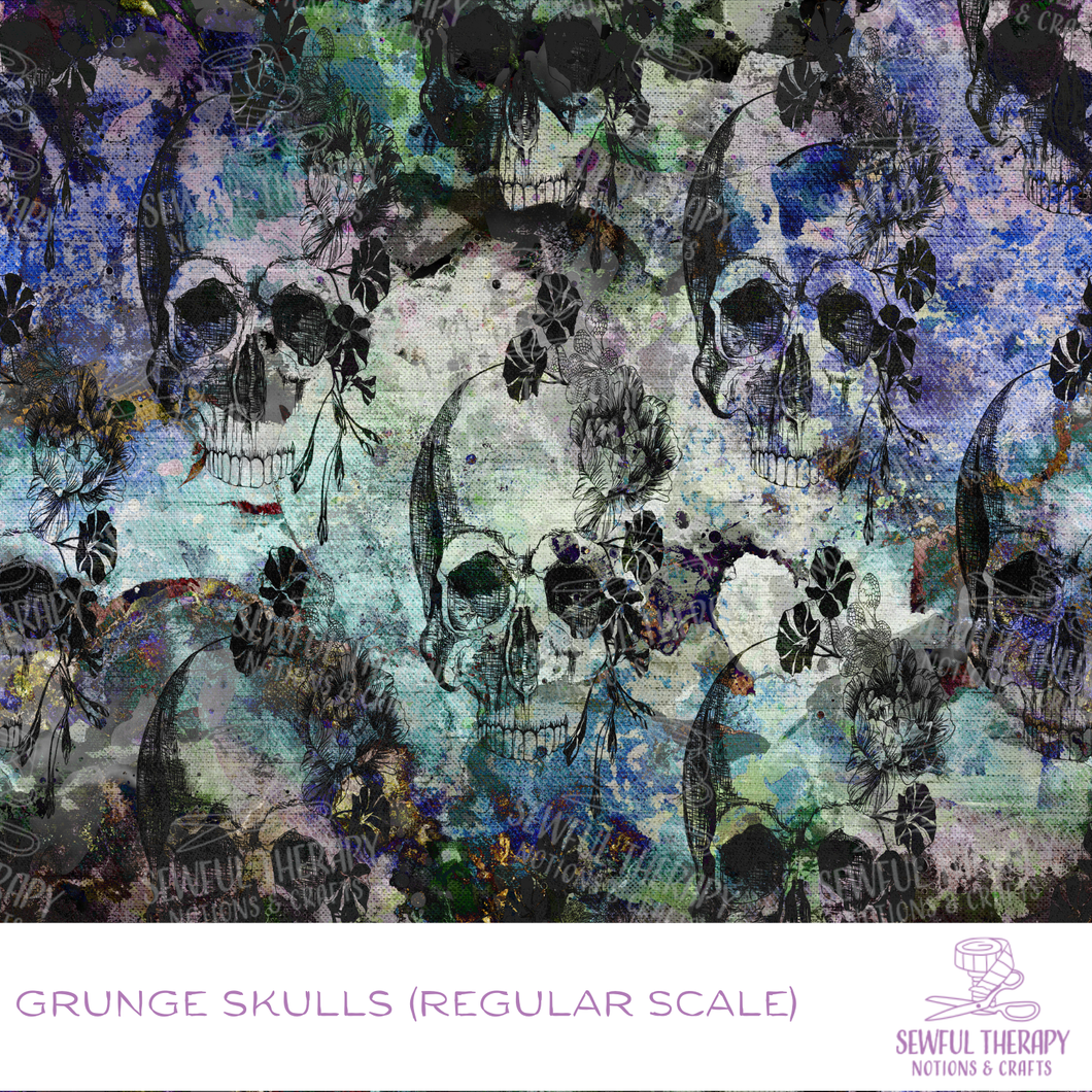 Sewful NON-Adhesive Hexatex 420D (Yard): Grunge Skulls