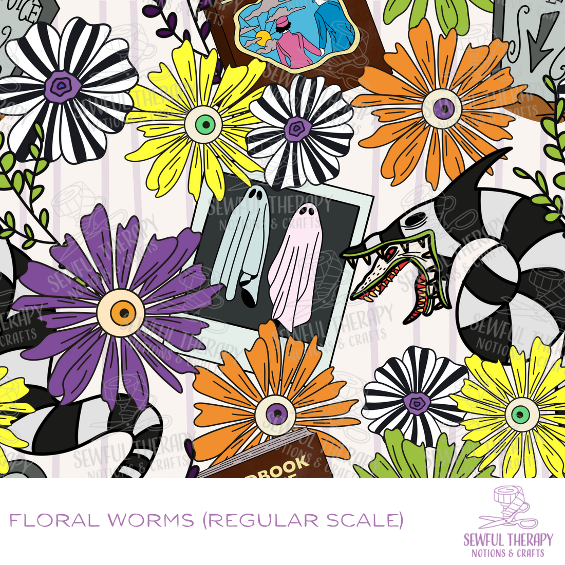 Sewful Adhesive Hexatex 420D (HALF Yard): Floral Worms