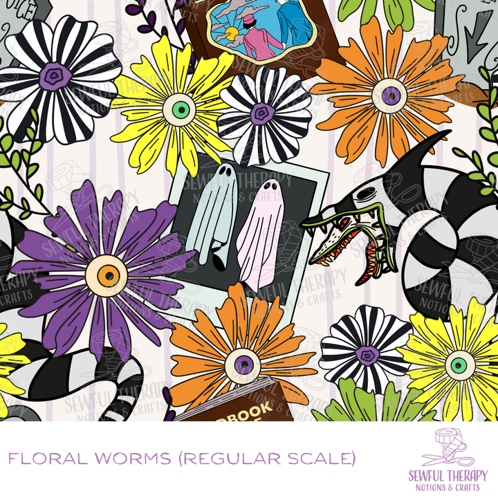 Sewful Adhesive Hexatex 420D (HALF Yard): Floral Worms