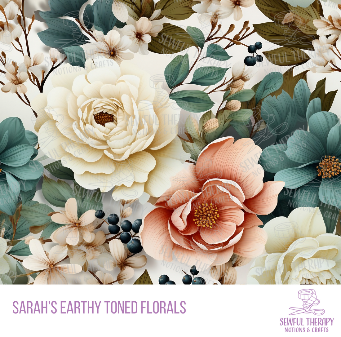 Sarah's Earthy Toned Florals Waxed Canvas (Half Yard)