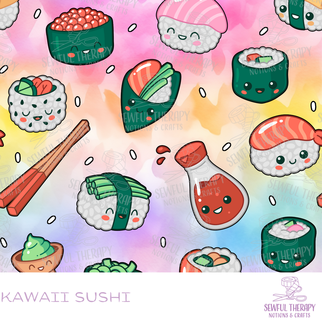 Sewful Non-Adhesive Hexatex 420D Kawaii Sushi (Yard)