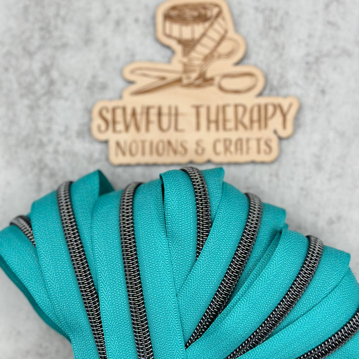 #5 Gunmetal Teeth Teal Zipper Tape (3 Yards)