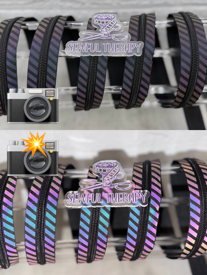 Reflective Black Diagonal Stripes #5 Zipper Tapes - 5 Yards Precut