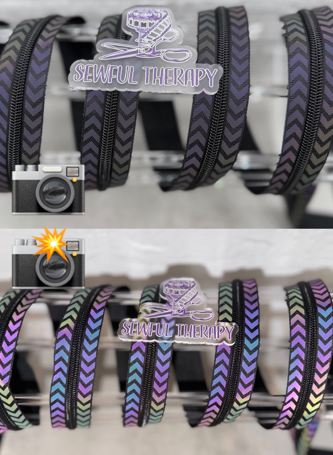 Reflective Black Chevron #5 Zipper Tapes - 3 Yards Precut