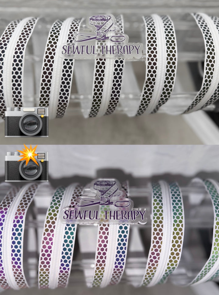 Reflective White Honeycomb #5 Zipper Tapes - 3 Yards Precut