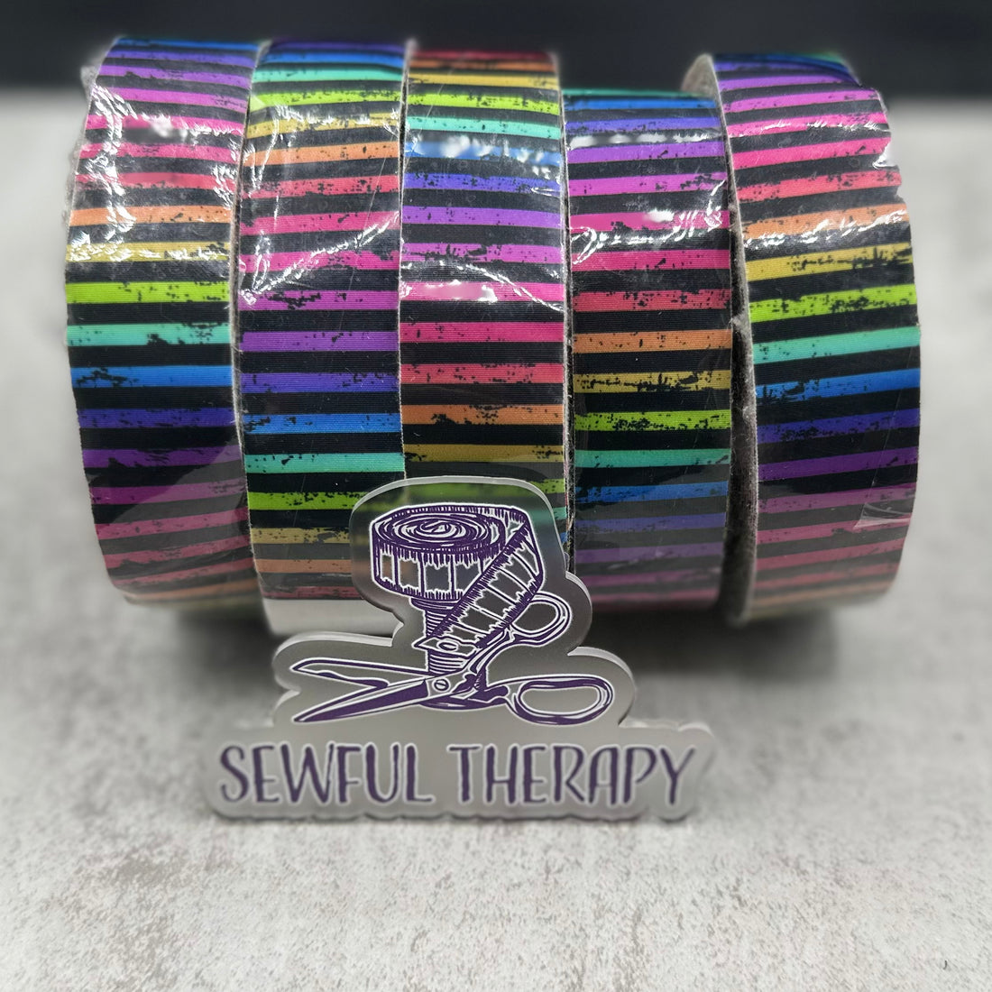 1" Stick 'n Sew™ Self-Adhesive Binding Tape in Grunge Rainbow Stripes (10 Yard Roll)
