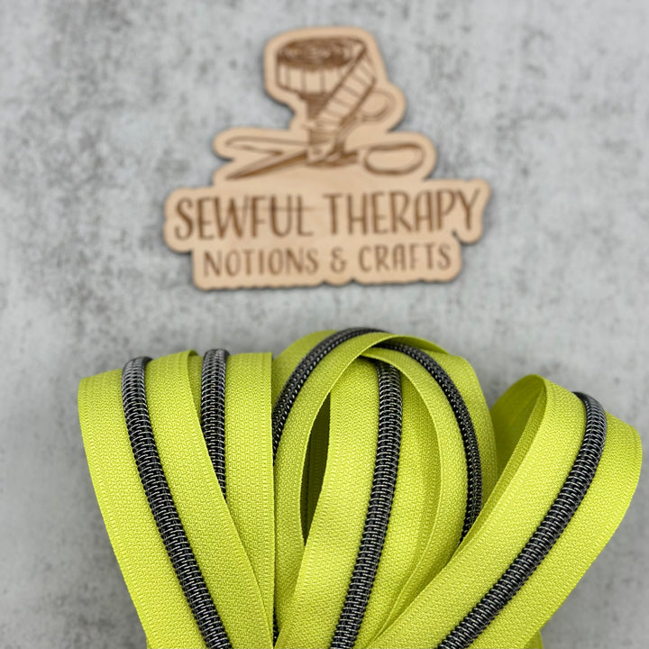 #5 Gunmetal Teeth Lime Green Zipper Tape (3 Yards)