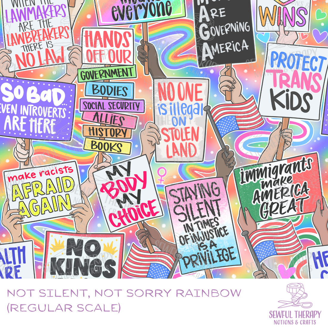 Not Silent, Not Sorry RAINBOW Smooth Canvas Backed Vinyl (HY)