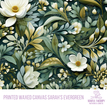Load image into Gallery viewer, 12 oz Printed Waxed Canvas - Sarah&#39;s Evergreen (Half Yard)

