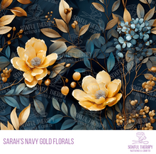 Load image into Gallery viewer, Sarah&#39;s Navy Gold Florals
