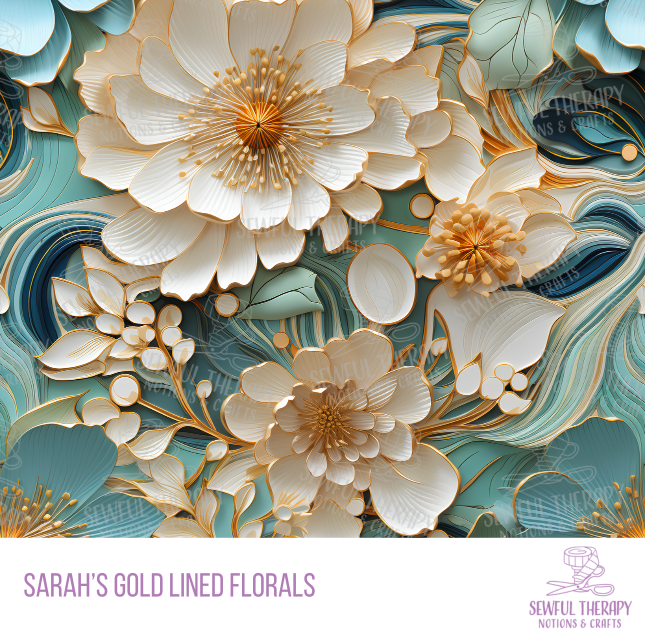 Sarah's Gold Lined Florals Waxed Canvas (Half Yard)